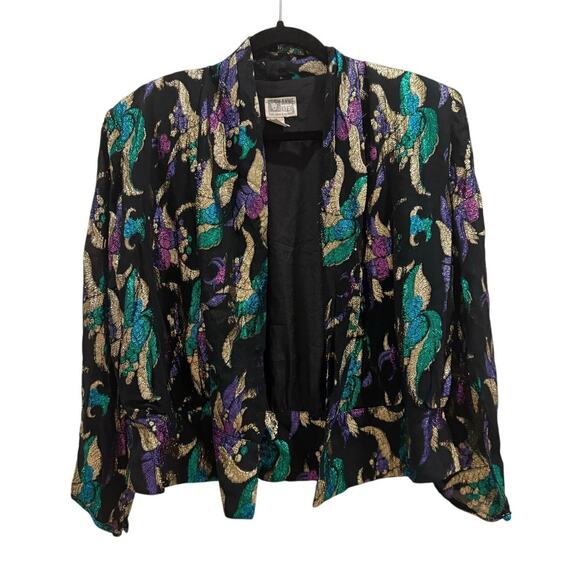 Rare Vintage 80s Anne Klein Metallic Floral Shell Top Hong Kong Sz M - Picture 1 of 10
